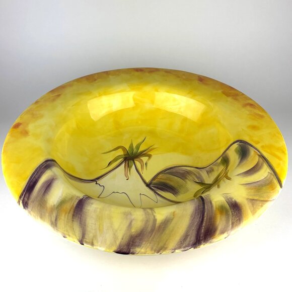 Large 16" Italian Pottery Barn Sappelle Yellow Bowl - Hand-Painted Eggplant - Picture 1 of 13